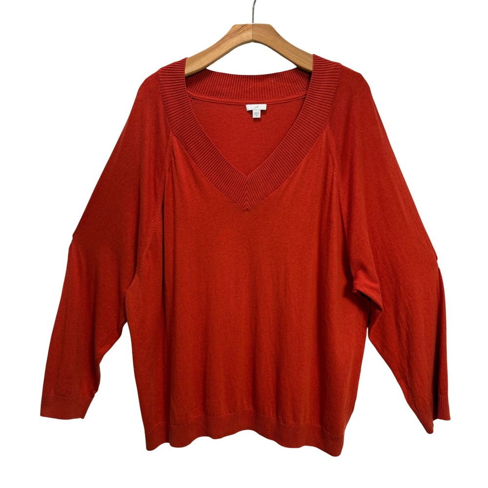 J. Jill V-Neck Sweater  4X Orange Red EUC Cotton Blend Oversized Summer Classic